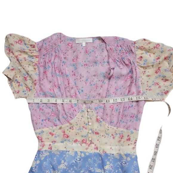 Loveshackfancy Bea Patchwork Floral Silk Mini Dress Floral Size 4 - Picture 9 of 12